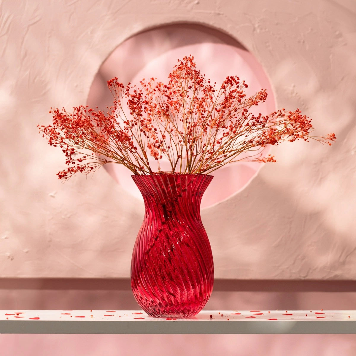 YUUE Glasvase – Rot, geriffelt