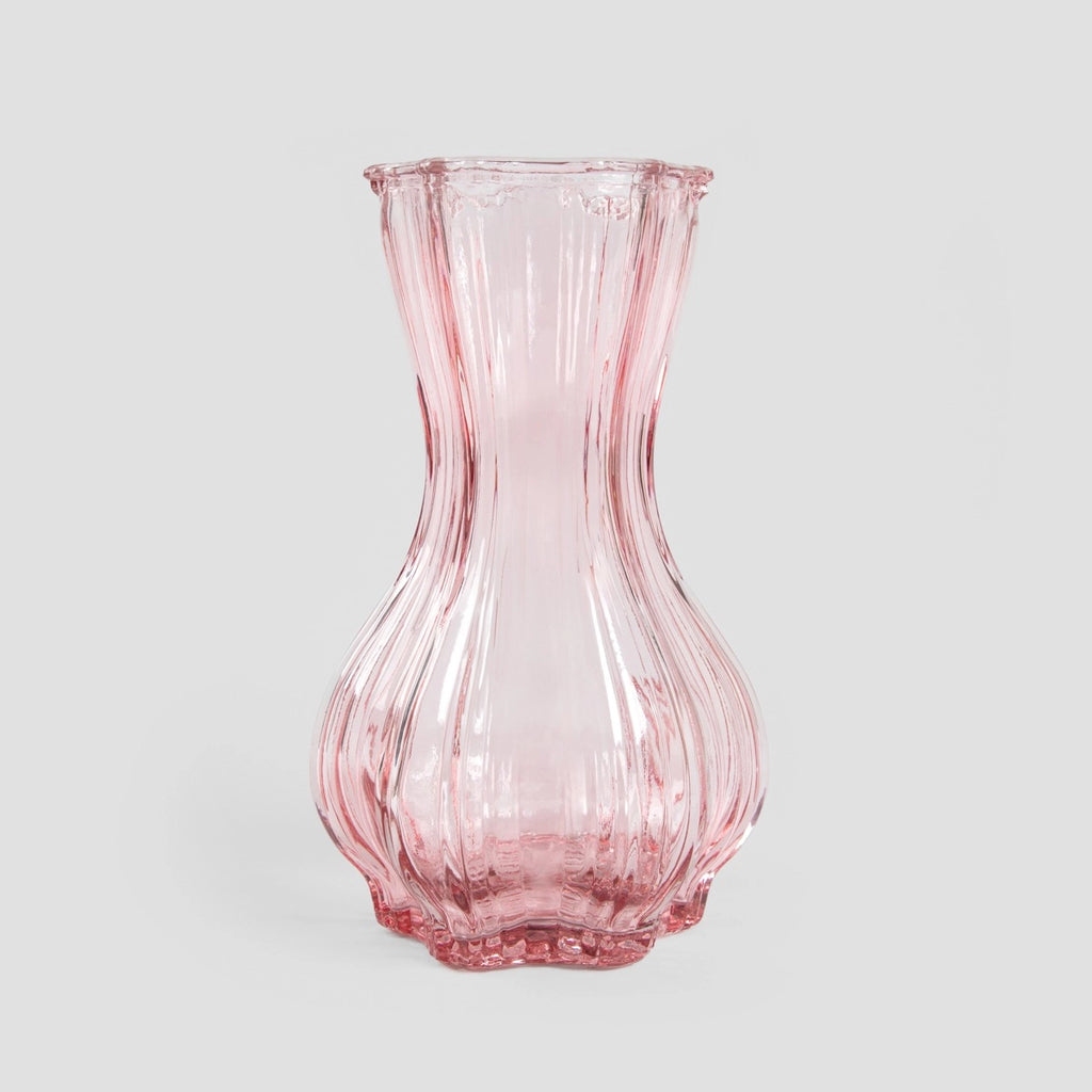 Rosa Junne Vase – Rosa, geripptes Glas